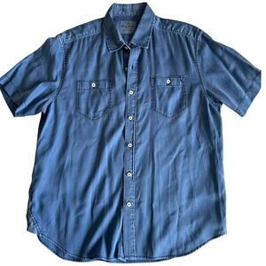 Tommy Bahama Men’s Short Sleeve Shirt Medium Blue Tencel Cotton Blend Button-Up
